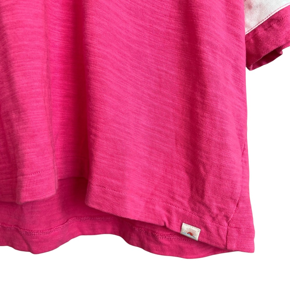 Faherty 100% Organic Cotton Hot Pink Sunwashed Slub Varsity V Neck Tee SZ XL - Picture 6 of 12